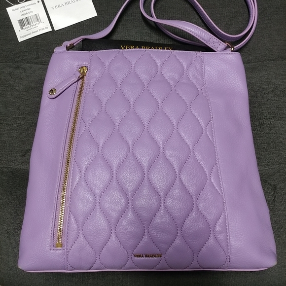 Vera Bradley Genuine Leather Quilted Molly Crossbody Lavender Purple Purse - Picture 14 of 16